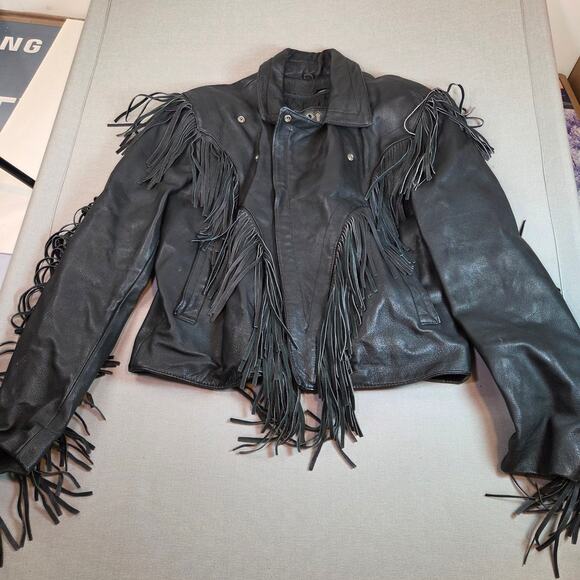 Vintage 90s Street Legal Bermans Leather Fringe Jacket Men’s Sz 44 L - Picture 1 of 15